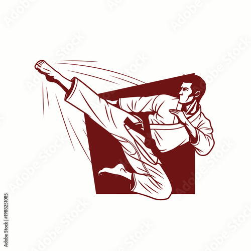 kungfu silhouette, editable vector image