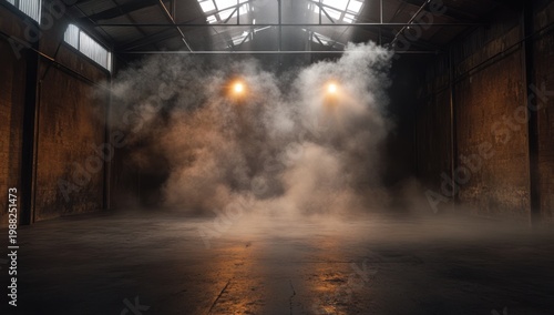 Industrial Warehouse with Smoke and Light.