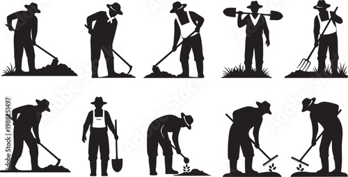 Farm worker silhouettes, farming icons, agriculture illustrations, laborer vector set
