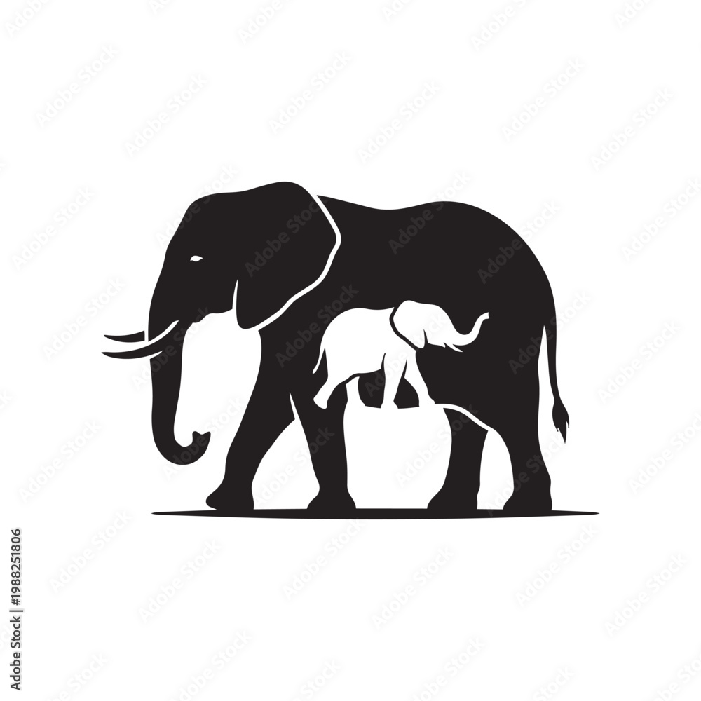 Obraz premium Majestic Elephant Silhouette Vector in Black and White Minimal Wildlife Illustration