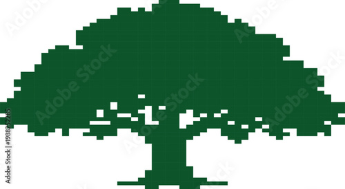 Minimalist pixel art tree illustration dark green foliage and simple trunk design