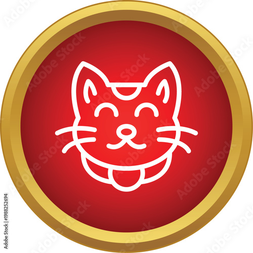 Maneki neko cat smiling, bringing good luck and fortune with japanese symbol