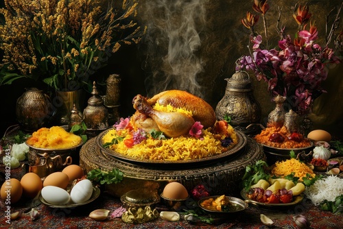 Traditional Middle Eastern Cuisine with Rice and Spices.