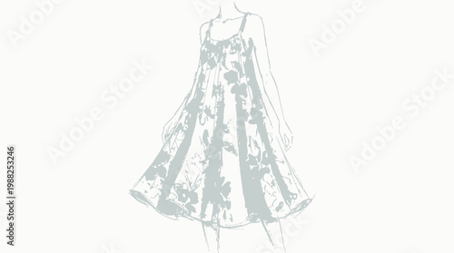 Fashion sketch of a floral print summer dress.