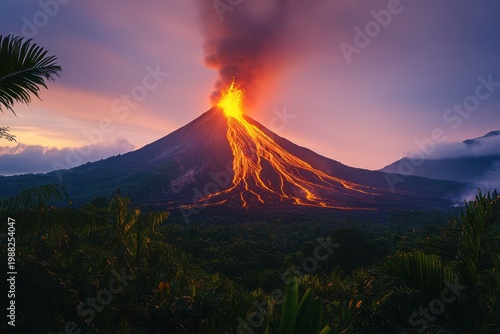 Volcano Erupting with Lava and Smoke.