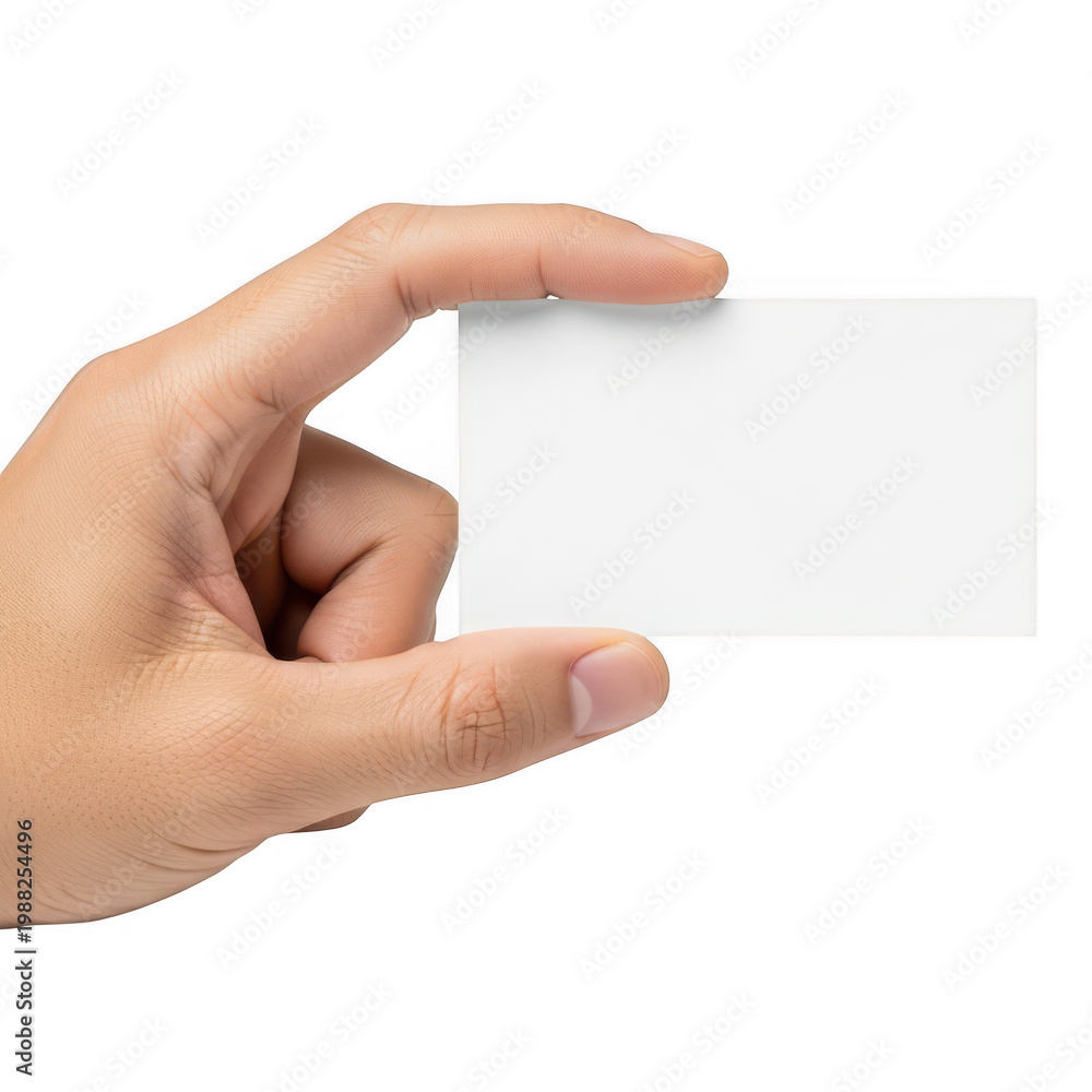 Obraz premium A hand holding a blank white card or tablet device. Transparent Background, png.