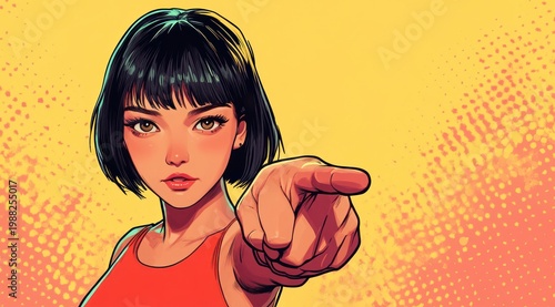 Young Woman Pointing Directly at Viewer.