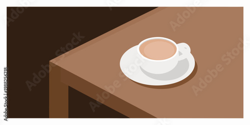 A simple overhead view of a cup of coffee on a table