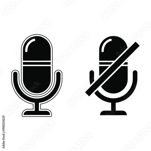 Microphone icons one with a prohibition sign symbolizing voice restriction or muted audio