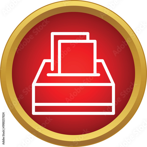 Ballot box with a ballot paper going into a slot, symbolizing voting and election