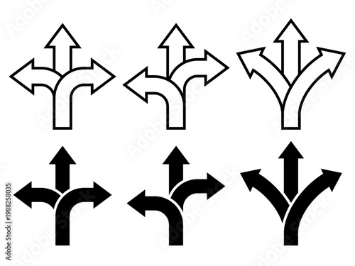 Road  1 one, 2 two, 3 three way direction arrow sign set. Turn arrow navigation sign. Traffic route. Vector illustration. GPS element symbol template. Road signs icon collection.