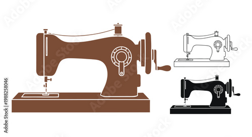 Sewing machine vector illustration with brown and black silhouettes and white background