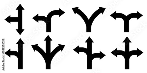Road  1 one, 2 two, 3 three way direction arrow sign set. Turn arrow navigation sign. Traffic route. Vector illustration. GPS element symbol template. Road signs icon collection.