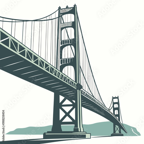 Illustration of the golden gate bridge in san francisco california with green hues
