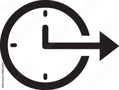 Time management clock icon with arrow showing deadline schedule and overtime for business efficiency.