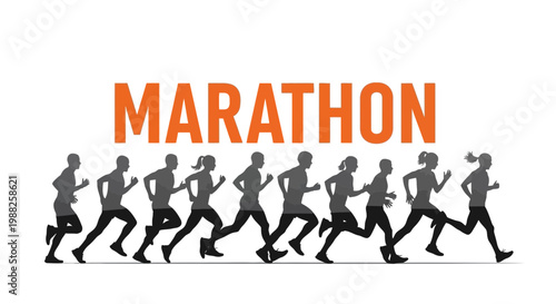 Marathon Runners Silhouettes Against Orange Text Promoting Athletics and Endurance Competitions