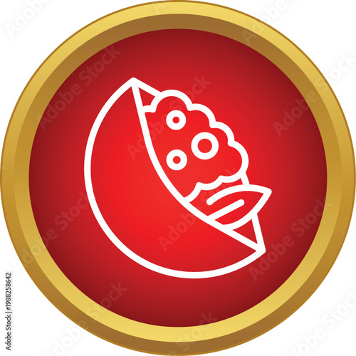 Falafel pita sandwich icon on a red and gold circle background