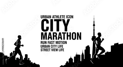 Marathon Runners Silhouettes Against Urban Cityscape Depicting Active Lifestyle