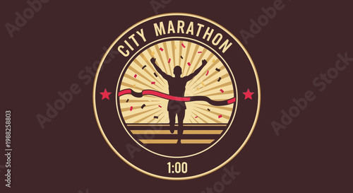 Marathon Victory Celebration: A Striking City Race Emblem Design and Champion Illustration