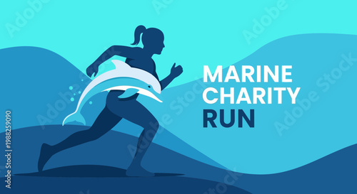 Marine Benefit Run Featuring Dolphin And Enthusiastic Runner In Blue Waters Environment Events