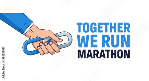 Marathon, Themed Illustration: Together, Fitness, Community, Running Event, Endurance Race