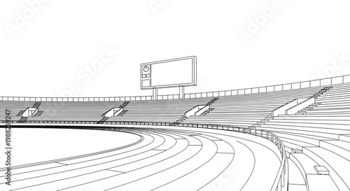 Minimalist Stadium Illustration With Track and Scoreboard in Simple Outline Design