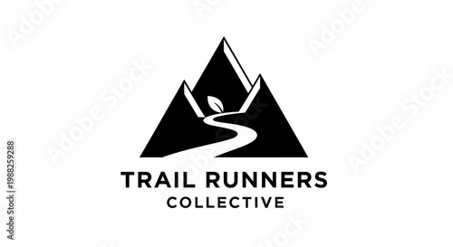 Minimalist Trail Runners Collective Emblem: Nature, Mountains, Running, and Teamwork Symbol