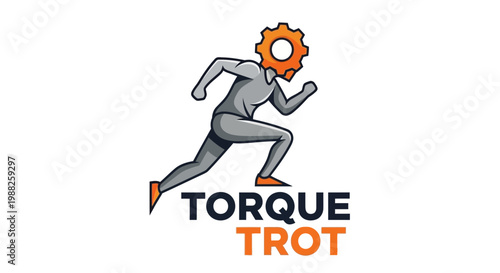 Mechanical Runner Logo, Speed Concept, Torque and Trot, Gear Head Movement Illustration
