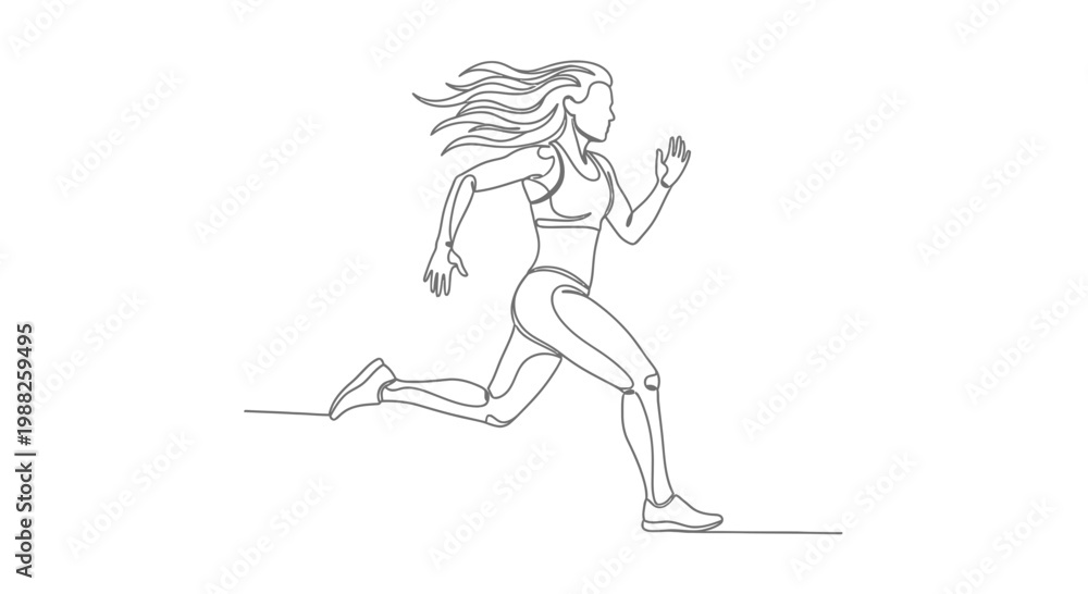 Fototapeta premium Minimalistic Line Drawing Of Athletic Woman Running Sport And Fitness Concept