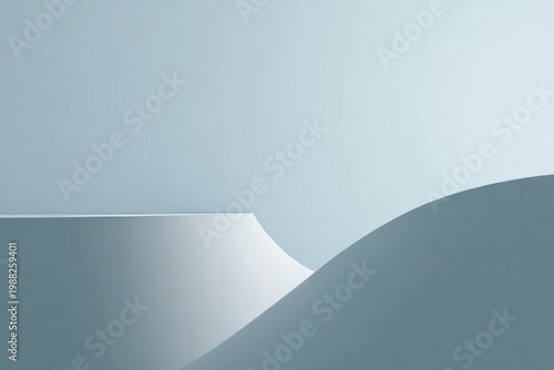 Minimalist abstract curved architecture with soft blue tones