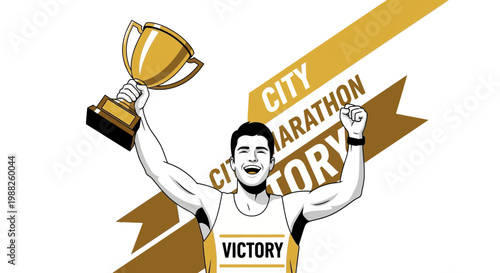 Marathon Champion Celebrates City Racing Triumphant Victory Achieving Success In Sport