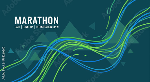 Marathon Event Announcement With Abstract Wavy Lines In Modern Minimalist Design