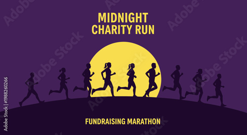 Midnight Charity Run Featuring Runners Silhouetted During a fundraising marathon Event