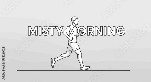 Misty Morning Run: A Vector Illustration of an Athlete Sprinting Outdoors in Monochrome Style