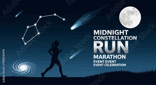 Midnight Constellation Run Marathon Night Race Event Celebration Creative Illustration