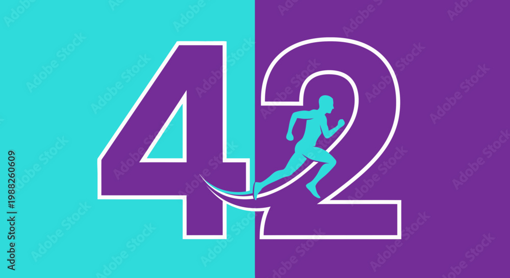 Fototapeta premium Marathon Number 42 Illustration Featuring Running Silhouette on Colorful Abstract Background