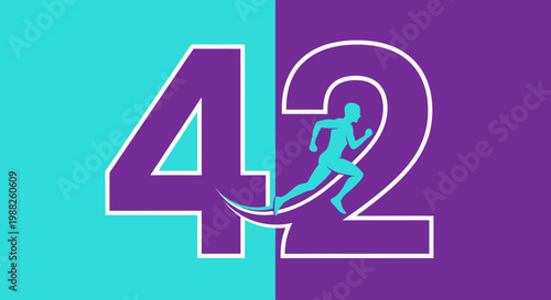 Marathon Number 42 Illustration Featuring Running Silhouette on Colorful Abstract Background