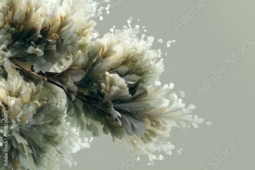 Delicate abstract feathery foliage in soft muted tones
