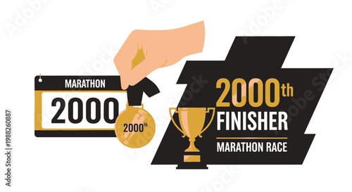 Marathon Race Celebration: 2000th Finisher Awarded A Medal And Trophy For Achievement