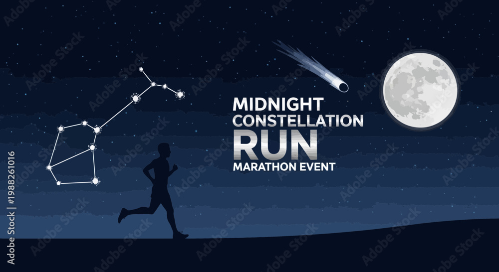 Naklejka premium Midnight Run Under The Stars: A Marathon Event Against The Backdrop Of The Cosmos