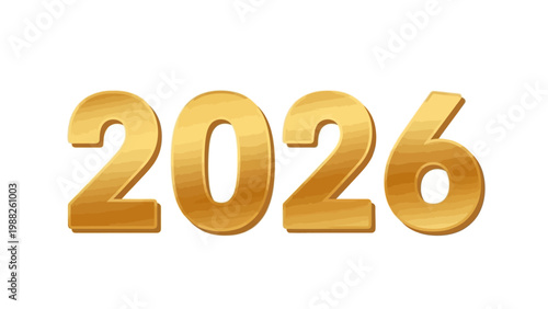A golden 2026 New Year's logo, presented as a vector illustration with a clean design, stands out against a stark white background, conveying a sense of anticipation for the new year