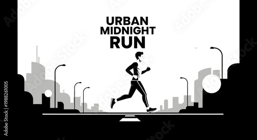 Midnight Run Silhouette With Urban Backdrop and Athlete Running in Modern Cityscape at Night