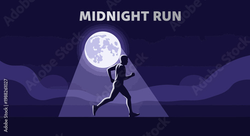 Midnight Runner Illuminated by Moonlight in Silhouetted Nightscape Scenario