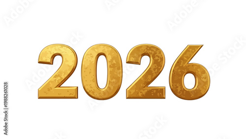 A golden '2026' New Year's logo, presented as a vector illustration against a clean white background, conveys a sense of business and prosperity for the upcoming year with detailed texture