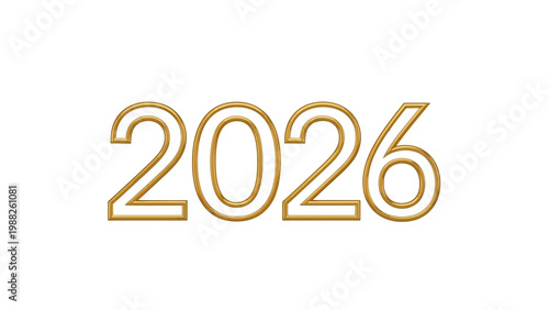 A golden vector illustration presents the New Year's logo with the number 2026, isolated against a clean white background, offering a minimalist design that conveys a sense of anticipation