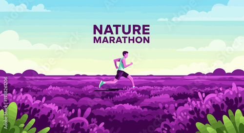 Marathon Runner Across Vibrant Landscape Depicting Active Pursuits and Outdoor Fitness