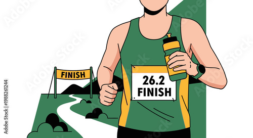 Marathon Runner Approaching The Finish Line With 26.2 Miles Completed