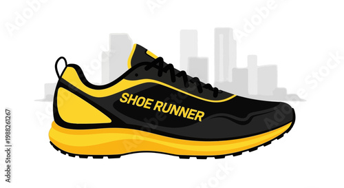 Modern Runner Shoe Design With Cityscape Background For Active Lifestyle