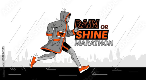Marathon Runner Bravely Runs In The Rain With Stylish Sportswear And Bold Colors