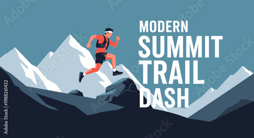 Modern Summit Trail Runner Leaping Across Rugged Mountain Terrain With Dynamism